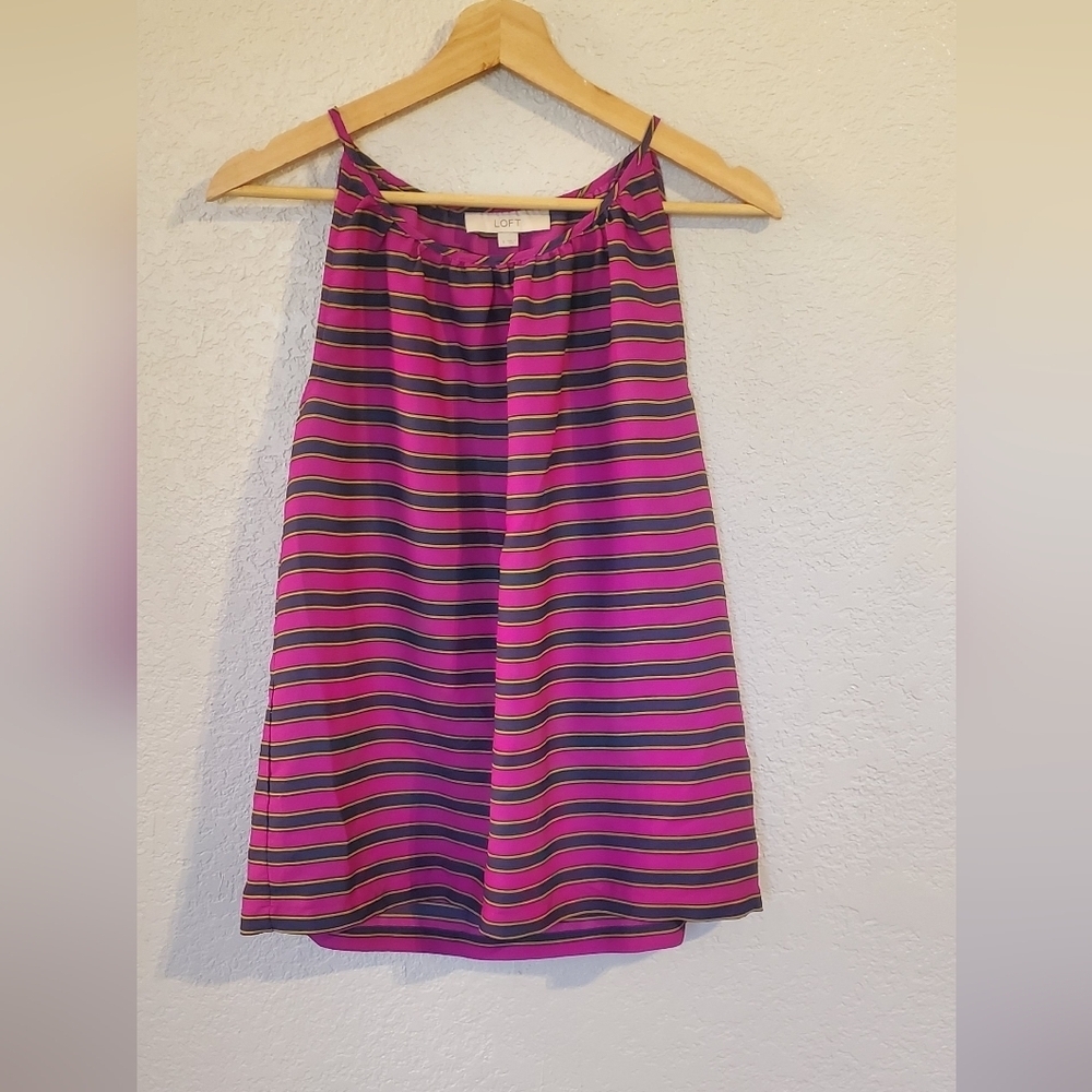 💚5/$25 LOFT Magenta Pink & Navy Striped Tank Top Camisole Blouse Size Medium